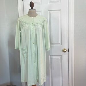 Vintage Shadowline All nylon robe button down lace pocket embroidered flowers S